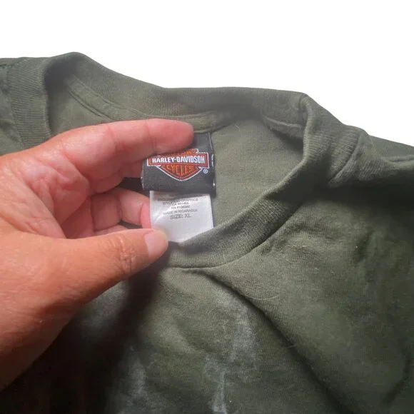 Harley-Davidson XL Long-Sleeve Shirt Mens Route 66 Graphic Olive Green Cotton - Picture 5 of 9